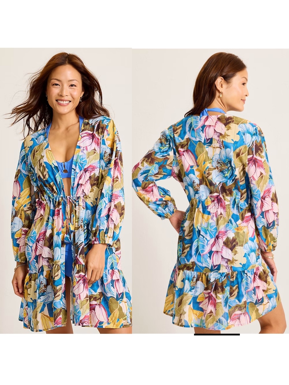 NWT Tommy Bahama Playa Marbella Open Front Beach Tunic Blue Floral Women’s Small - Picture 13 of 15